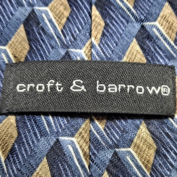 Croft & Barrow 💯 Silk Designer Necktie 58" x 4" Blue/Gold Herringbone Luxury - Picture 3 of 9